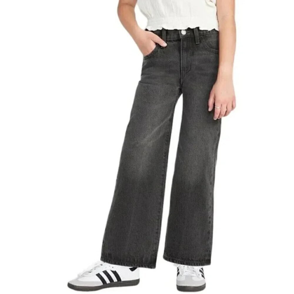 NWT Old Navy Baggy Wide Leg High Rise Black Jeans Kids Size 18